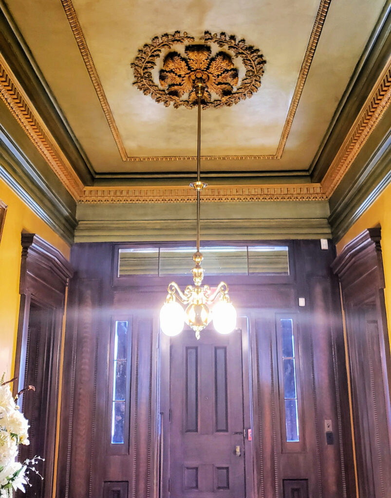 The mansion boasts spectacular plasterwork through the entire building.